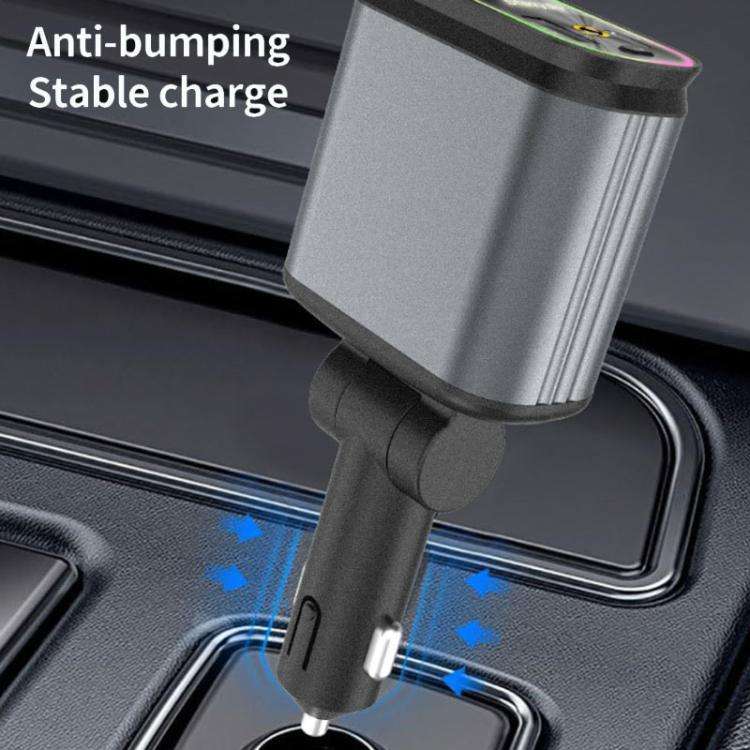 C3 Car Star Spotlight 4 In 1 Charger With Retractable Cable(Dark Gray)