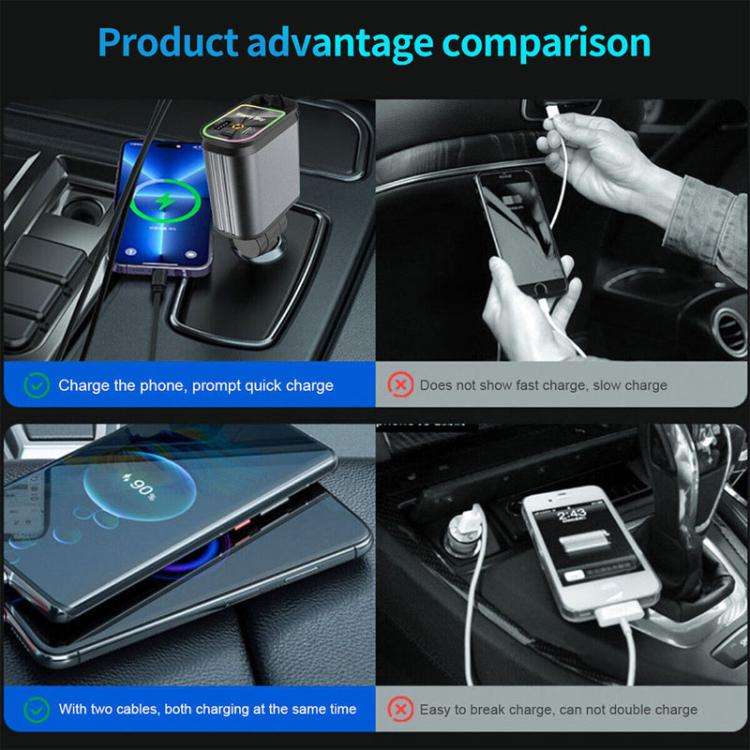 C3 Car Star Spotlight 4 In 1 Charger With Retractable Cable(Dark Gray)