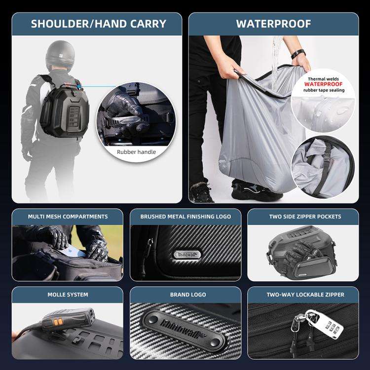 Rhinowalk MT2335 23L-35L Expandable Large-capacity EVA Hard Shell Motorcycle Tail Bag(Matt)