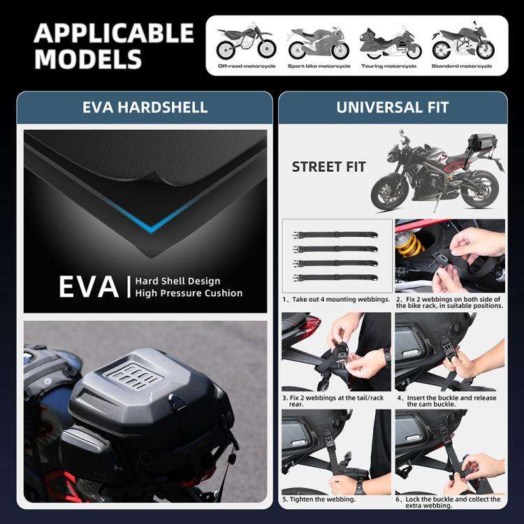 Rhinowalk MT2335 23L-35L Expandable Large-capacity EVA Hard Shell Motorcycle Tail Bag(Matt)