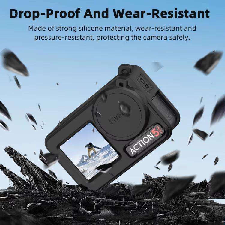 For DJI Osmo Action 3 / 4 / 5 Pro Flymile Silicone Cover Sport Camera Lens Drop Cases(Black)
