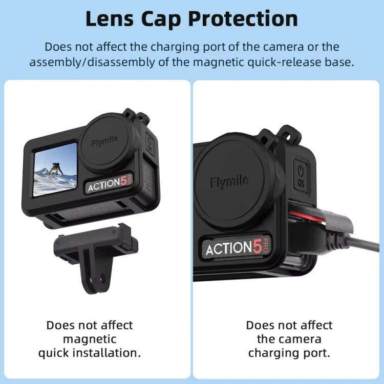 For DJI Osmo Action 3 / 4 / 5 Pro Flymile Silicone Cover Sport Camera Lens Drop Cases(Black)