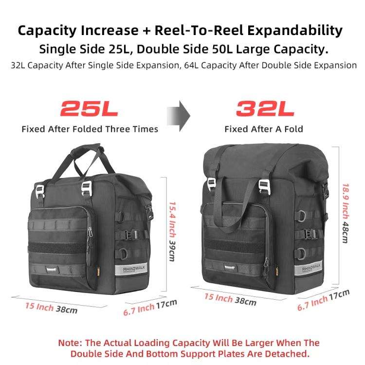 Rhinowalk MTR2050 25L-32L Expandable Large Capacity Quick-release Motorcycle Side Bag(Black)
