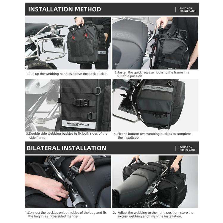 Rhinowalk MTR2050 25L-32L Expandable Large Capacity Quick-release Motorcycle Side Bag(Black)