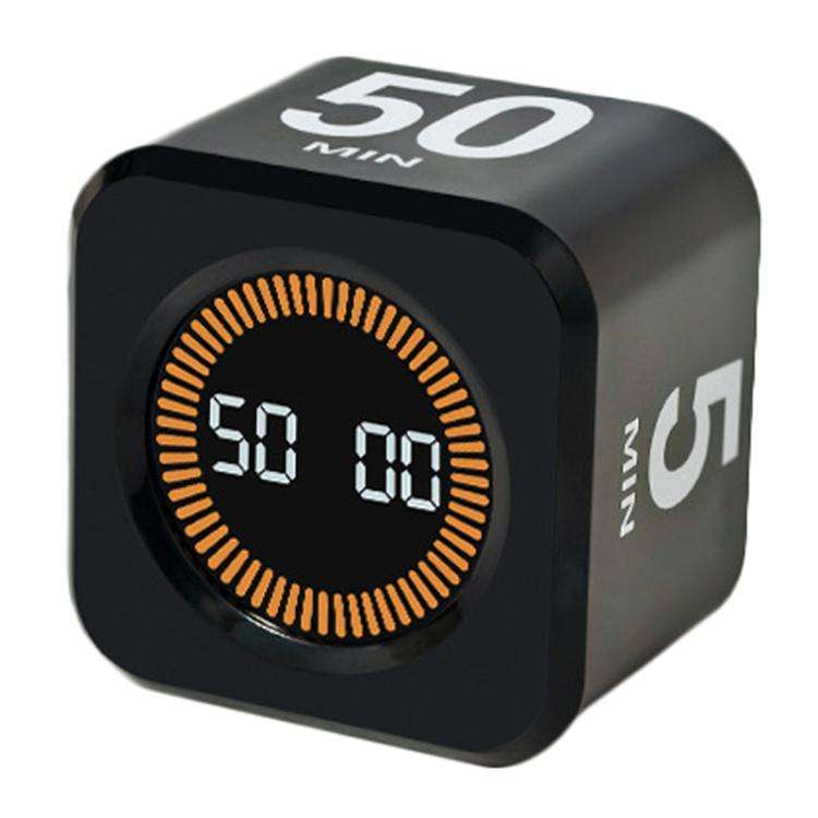 Mini Visual Timer Gravity Sensing Cube Flip Learning Fitness Time Management Timer(Black)