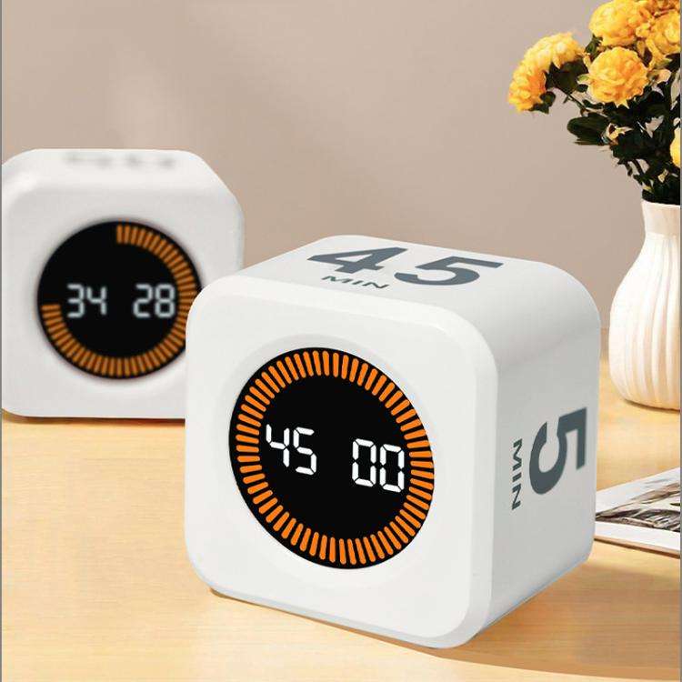 Mini Visual Timer Gravity Sensing Cube Flip Learning Fitness Time Management Timer(White)