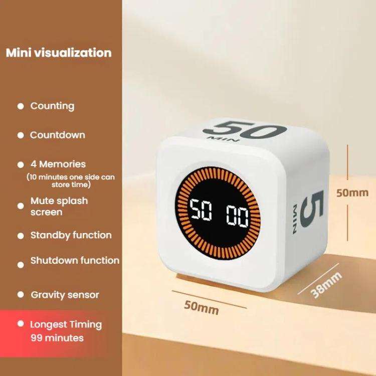 Mini Visual Timer Gravity Sensing Cube Flip Learning Fitness Time Management Timer(Black)