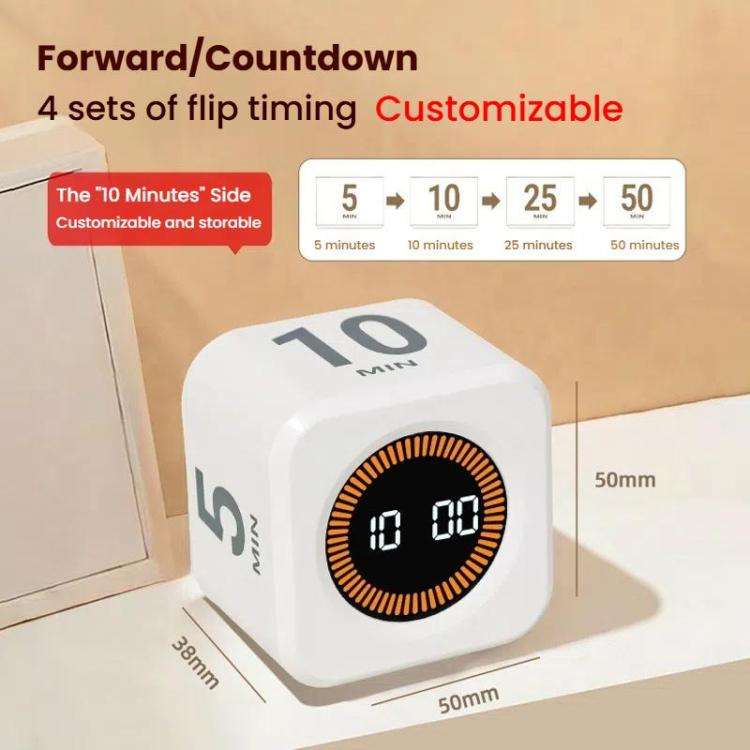 Mini Visual Timer Gravity Sensing Cube Flip Learning Fitness Time Management Timer(Black)