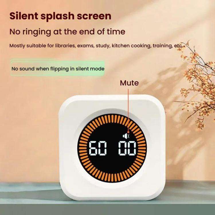 Mini Visual Timer Gravity Sensing Cube Flip Learning Fitness Time Management Timer(White)