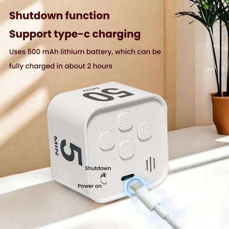Mini Visual Timer Gravity Sensing Cube Flip Learning Fitness Time Management Timer(White)