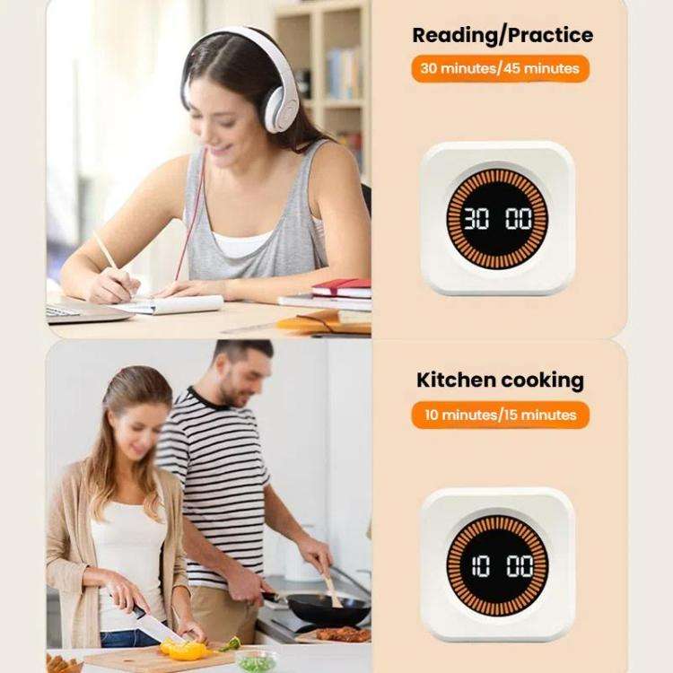 Mini Visual Timer Gravity Sensing Cube Flip Learning Fitness Time Management Timer(White)
