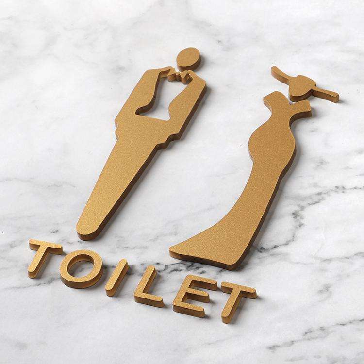 Acrylic Bathroom Sign 3D Hotel Public Place Bathroom Sticker, Size: 25x15cm(Gold)