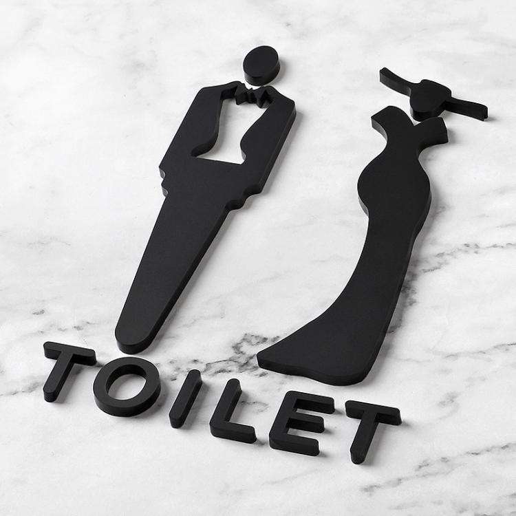 Acrylic Bathroom Sign 3D Hotel Public Place Bathroom Sticker, Size: 32x20cm(Black)