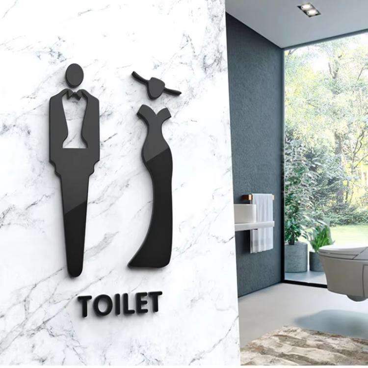 Acrylic Bathroom Sign 3D Hotel Public Place Bathroom Sticker, Size: 32x20cm(Black)