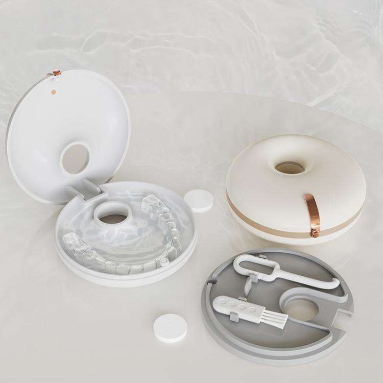 Portable Invisible Braces Box Denture Orthodontic Storage Case with Tooth Hook Set(White)