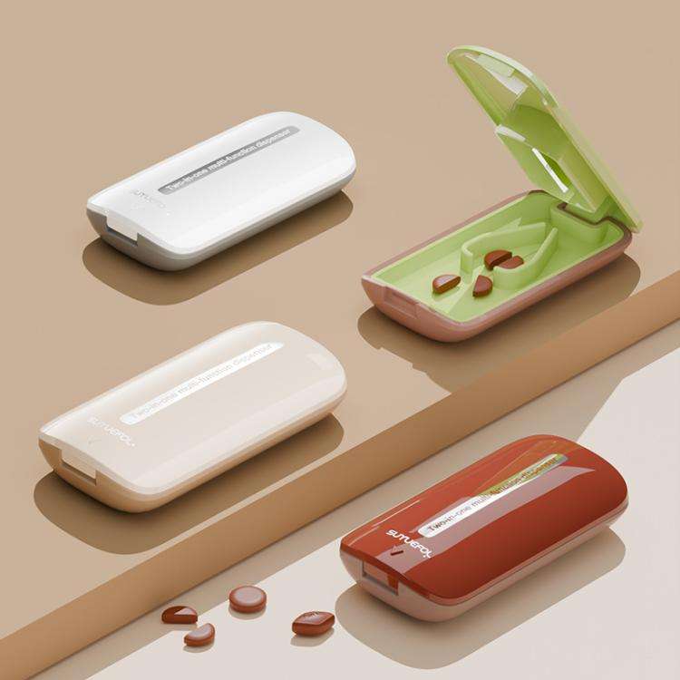 Lightweight Pill Cutter Box Portable Tablet Cutting Dispensing Pill Box(Angel White)