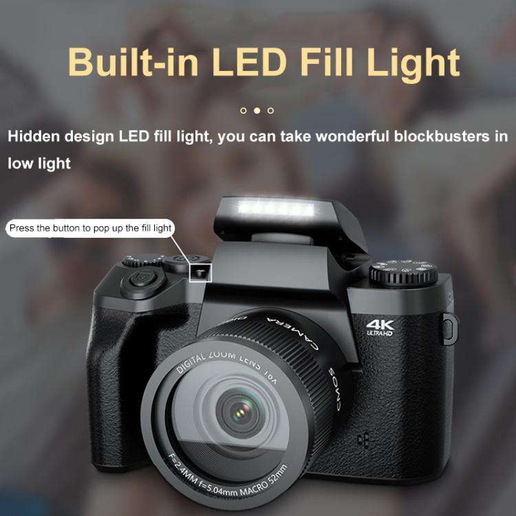 FSD-W5 4-Inch Touch Screen WiFi Transmission 4K HD Digital Camera Student Photo SLR(Black)