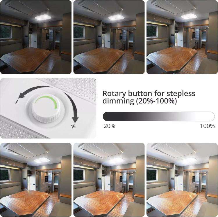 12-24V RV Light 120 LEDs 3-Color Temperature Rotary Button Dimming Roof Light FC01