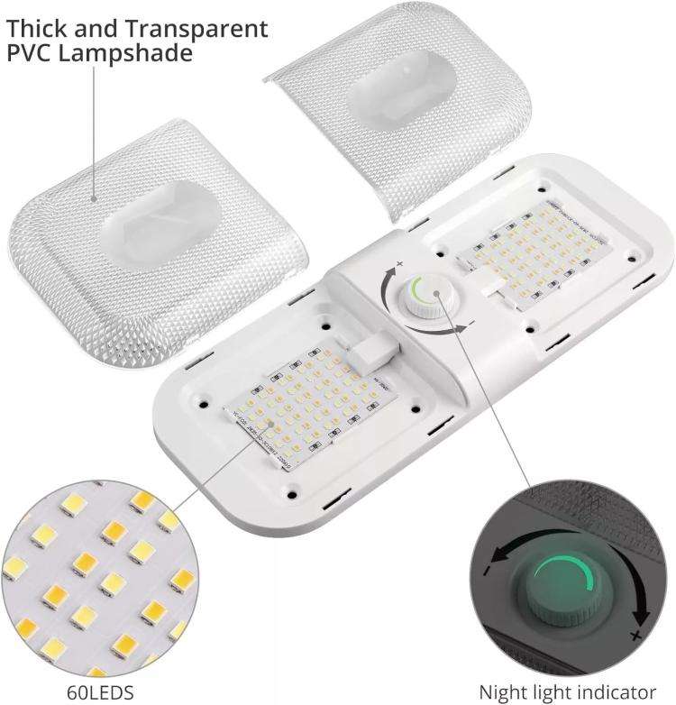 12-24V RV Light 120 LEDs 3-Color Temperature Rotary Button Dimming Roof Light FC01