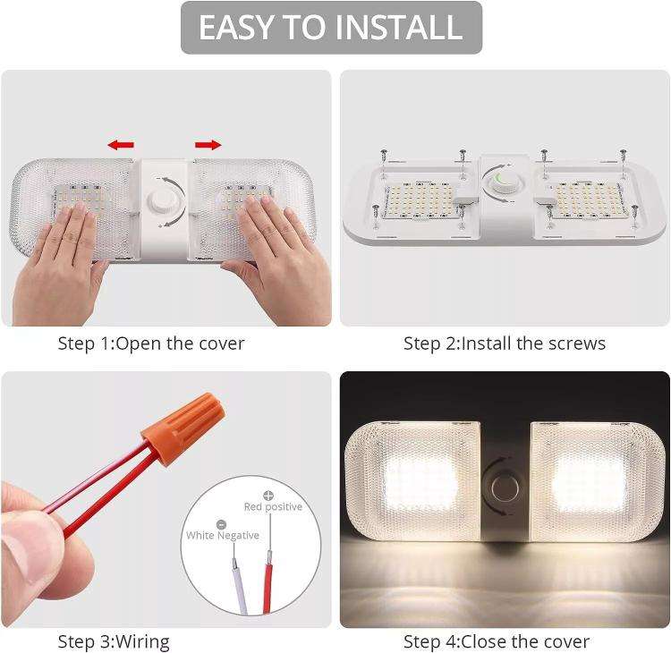 12-24V RV Light 120 LEDs 3-Color Temperature Rotary Button Dimming Roof Light FC01