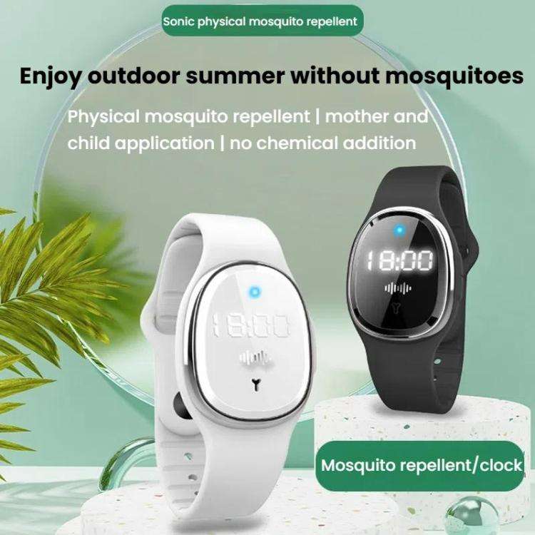 Smart Ultrasonic Mosquito Repellent Watch Kids Outdoor Anti-mosquito Bracelet Wristband(White)