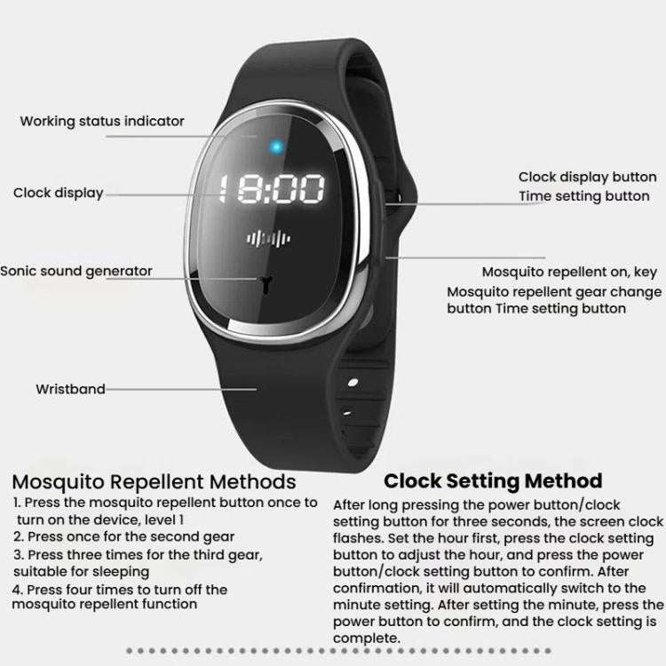 Smart Ultrasonic Mosquito Repellent Watch Kids Outdoor Anti-mosquito Bracelet Wristband(White)