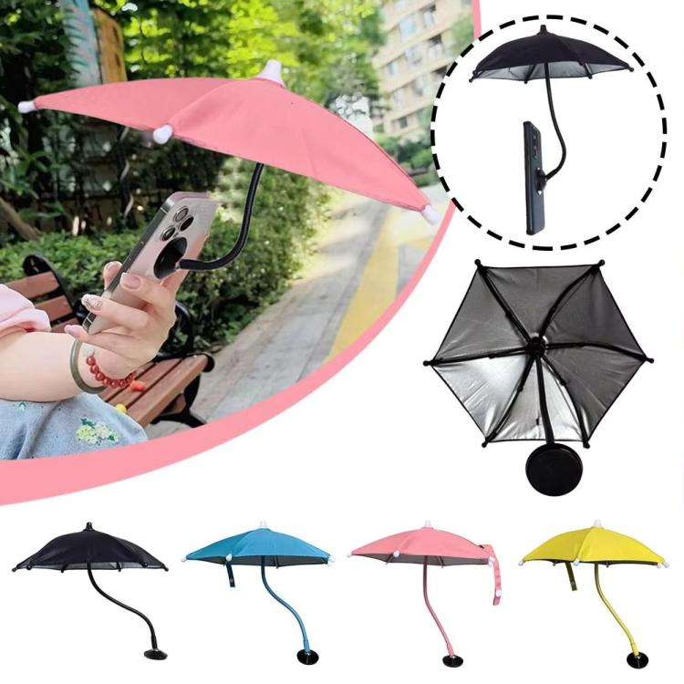 Magnetic Phone Mini Sun Protection Umbrella Parasol Diameter 9.4 inch, Metal Hose 8.3 inch(Black)