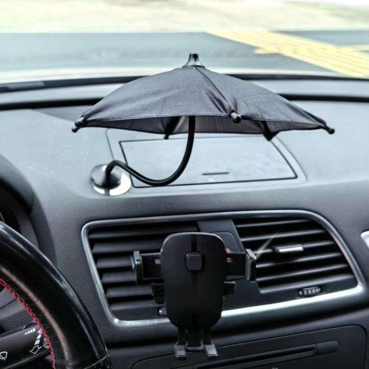 Magnetic Phone Mini Sun Protection Umbrella Parasol Diameter 9.4 inch, Metal Hose 8.3 inch(Black)