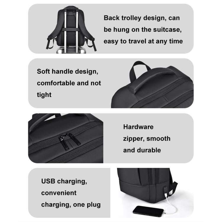 OUMANTU 2103 Large Capacity Multi-Compartment Waterproof Laptop Backpack With USB Port(Black)