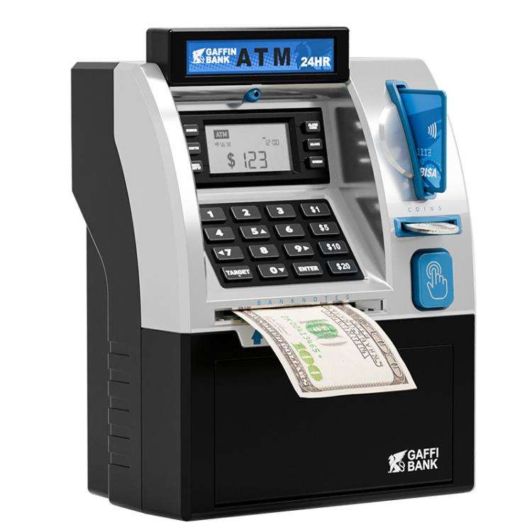 Simulated ATM Automatic Teller Machine Smart Password Card Swipe Children Piggy Bank(Black)
