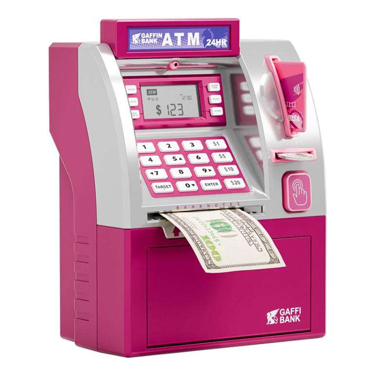Simulated ATM Automatic Teller Machine Smart Password Card Swipe Children Piggy Bank(Pink)