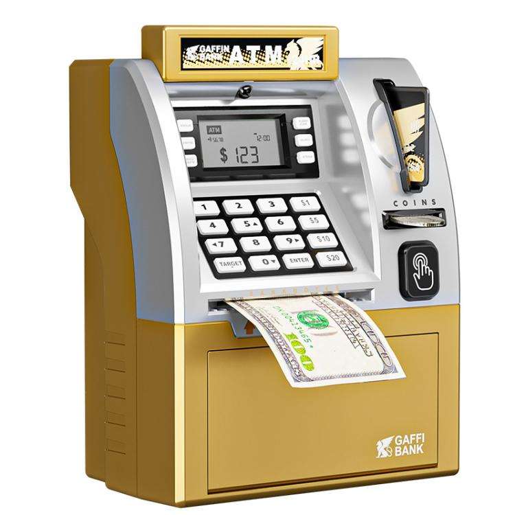 Simulated ATM Automatic Teller Machine Smart Password Card Swipe Children Piggy Bank(Gold)