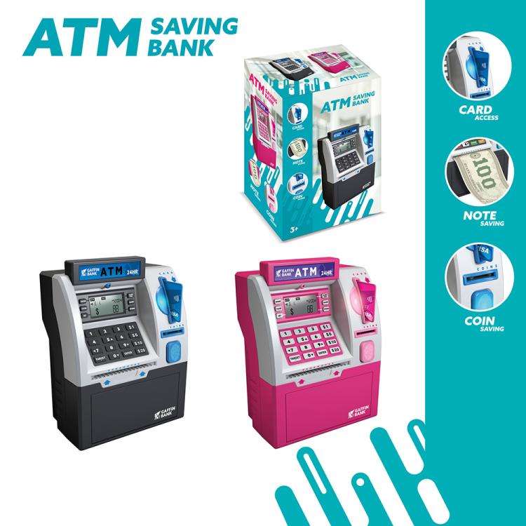 Simulated ATM Automatic Teller Machine Smart Password Card Swipe Children Piggy Bank(Pink)