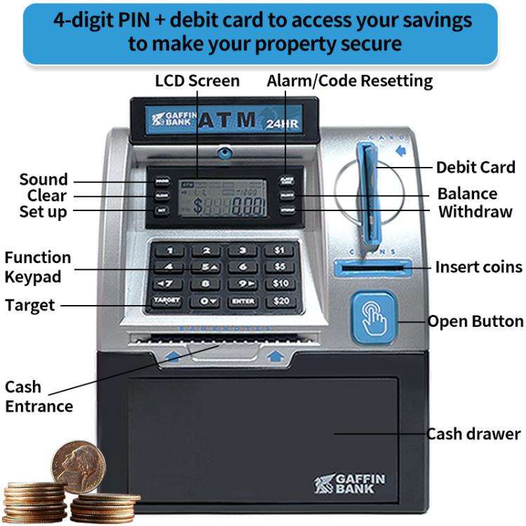 Simulated ATM Automatic Teller Machine Smart Password Card Swipe Children Piggy Bank(Pink)