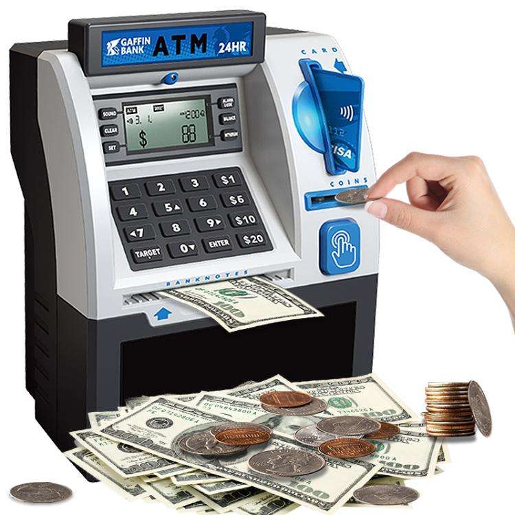 Simulated ATM Automatic Teller Machine Smart Password Card Swipe Children Piggy Bank(Pink)