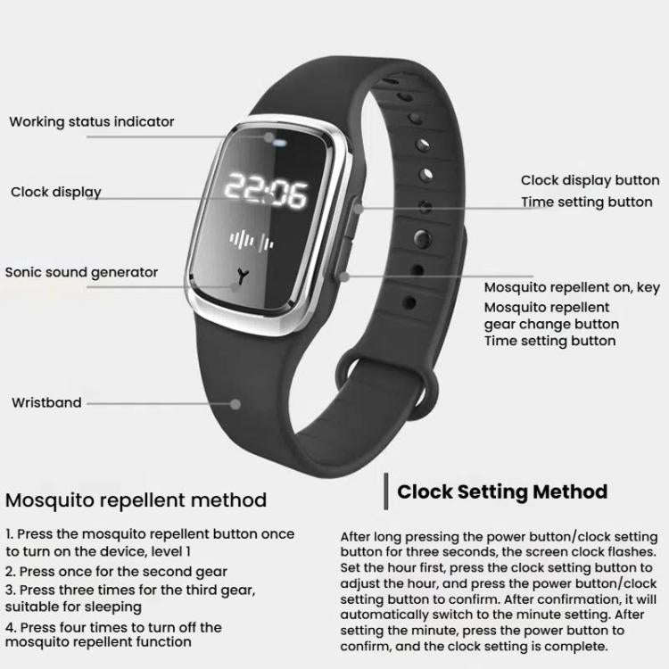 Ultrasonic Mosquito Repellent Watch Outdoor Mosquito Repellent Bracelet(White)