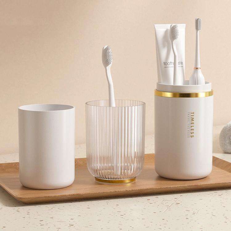 Transparent Toothbrush Travel Container Toothpaste Storage Cup Box Organizer 3-in-1 White