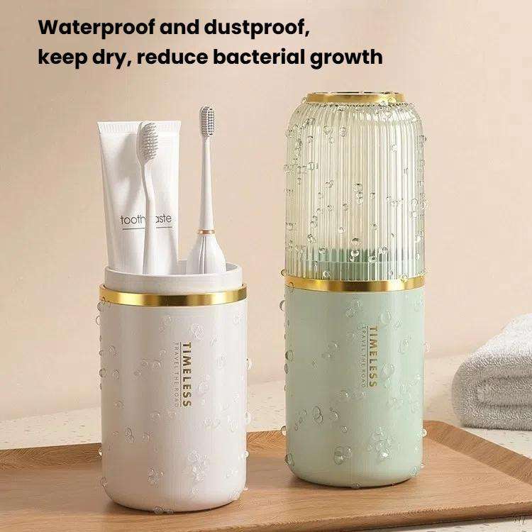 Transparent Toothbrush Travel Container Toothpaste Storage Cup Box Organizer 3-in-1 Green