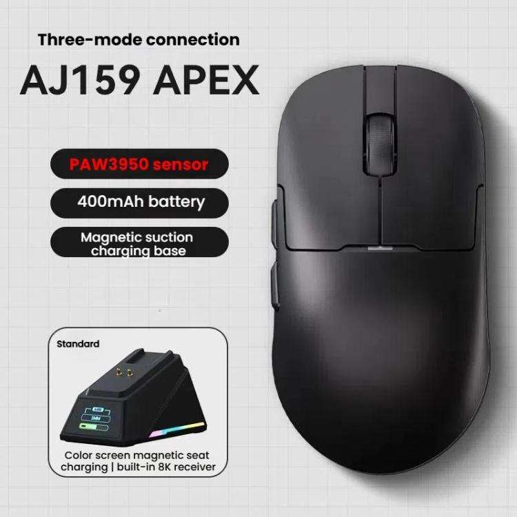 Ajazz AJ159 APEX Gaming Mouse PAW3395 Wireless Tri-Mode Lightweight With Charging Dock Mouse(Black)