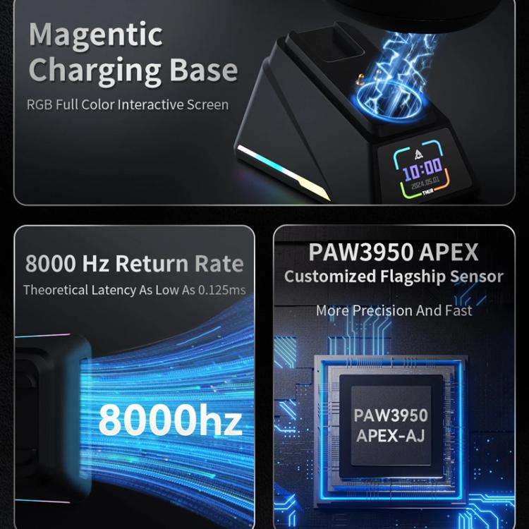 Ajazz AJ159 APEX Gaming Mouse PAW3395 Wireless Tri-Mode Lightweight With Charging Dock Mouse(Blue)