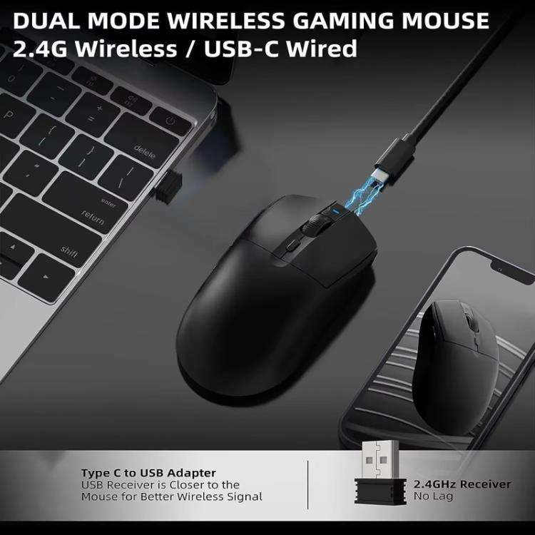 Ajazz AJ139 Pro Gaming Mouse Lightweight PAW3395 Wireless 2.4G + Wired Dual Mode Computer Mouse(B...