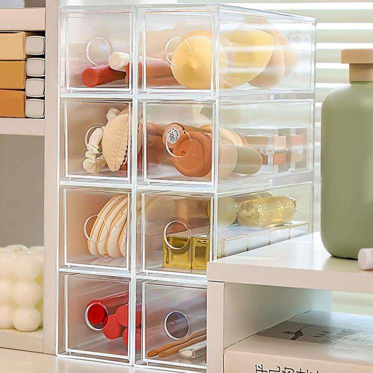 Acrylic Desk Organizer With 4 Drawers Stackable Glasses Display Case Makeup Brush Stationery Stor...