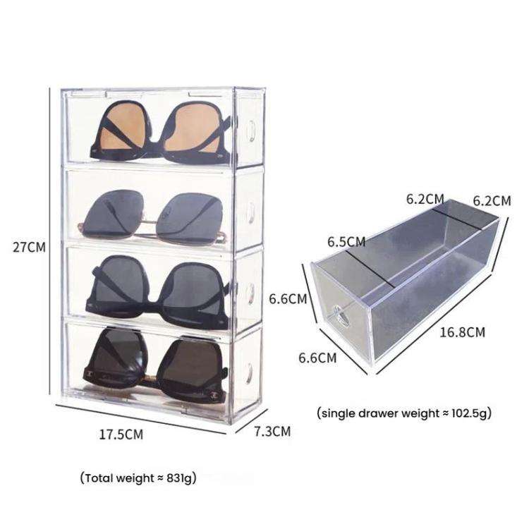 Acrylic Desk Organizer With 4 Drawers Stackable Glasses Display Case Makeup Brush Stationery Stor...