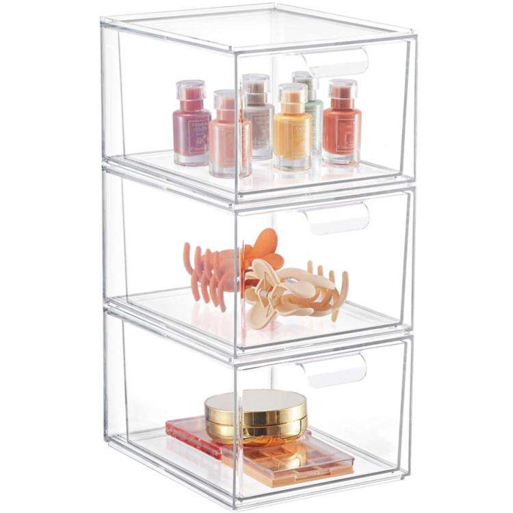 2pcs /Pack Stackable Makeup Drawer Organizer Acrylic Cosmetic Storage Box(Transparent)