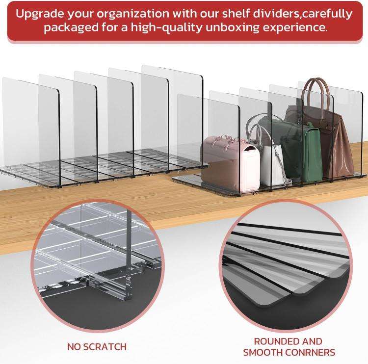 6 Bases 8 Dividers Closet Shelf Dividers Partition Accessory Adjustable Clothes Purses Handbag Or...