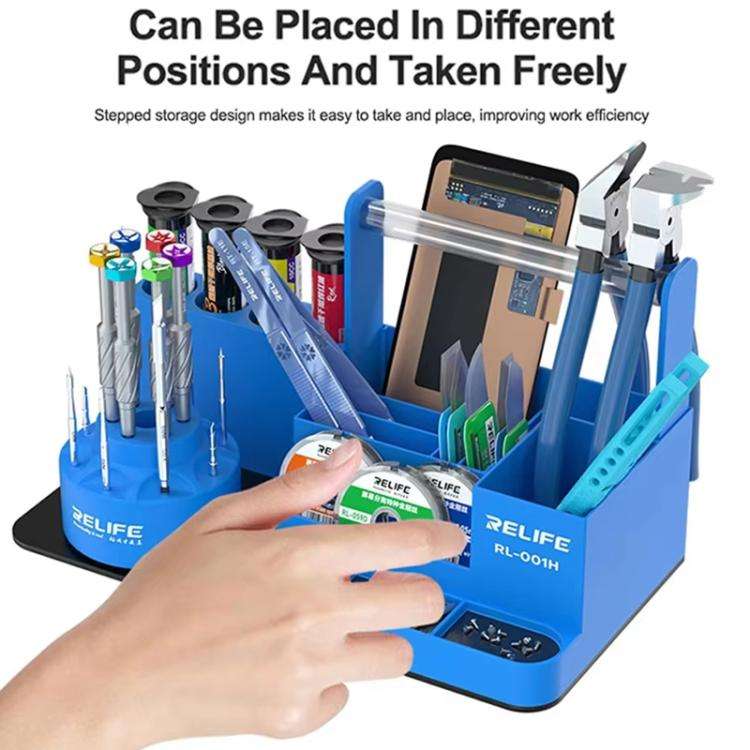 RELIFE RL-001H Rotary Organizer Cell Phone Repair Tool Parts Screwdriver Storage Rack(Gray)
