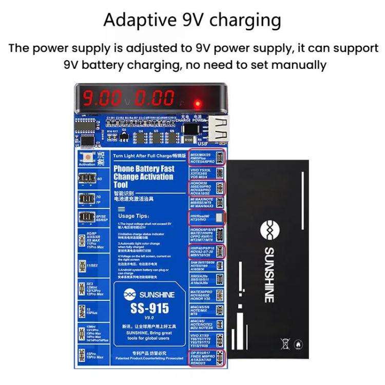 SUNSHINE SS-915 For iPhone Android Mobile Phone Repair Battery Charging Activation Board V9 Batte...