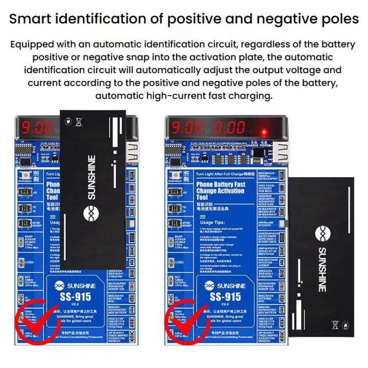SUNSHINE SS-915 For iPhone Android Mobile Phone Repair Battery Charging Activation Board V9 Batte...