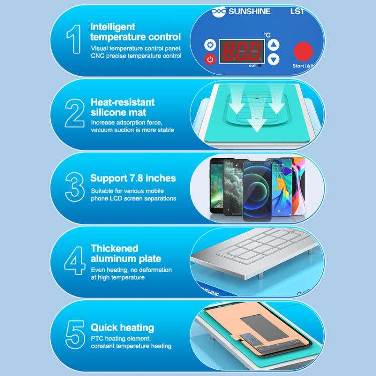 SUNSHINE LS1 Mobile Phone LCD Screen Repair Heated Separator Curved Straight Screen Frame Removal...