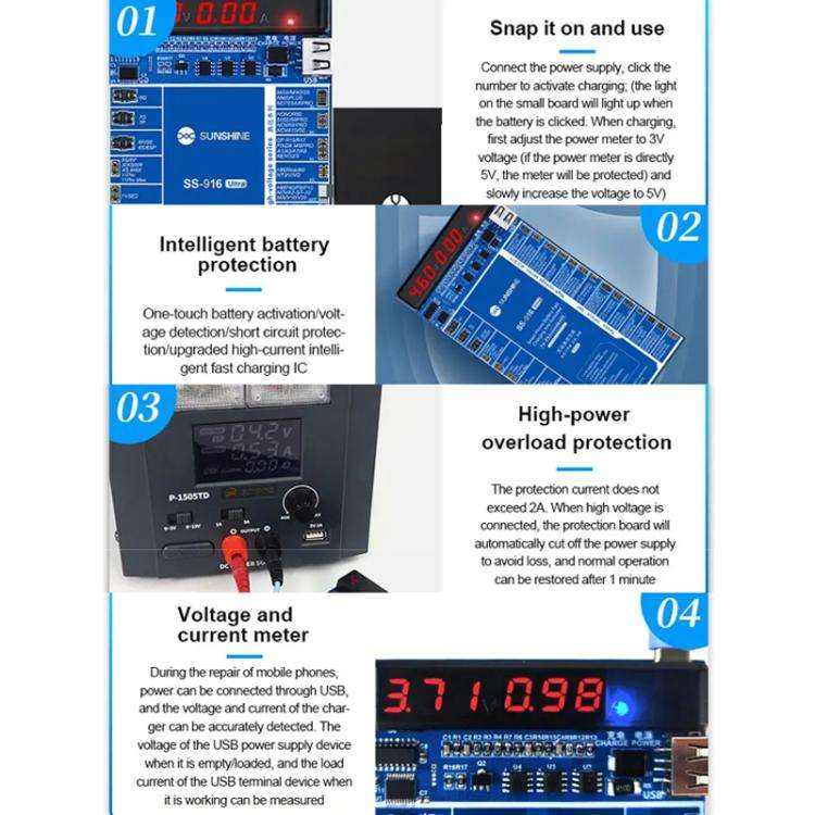SUNSHINE SS-916 Ultra Charging Activation Fixture 5-9V Adaptive Voltage Support iPhone 16 Series ...